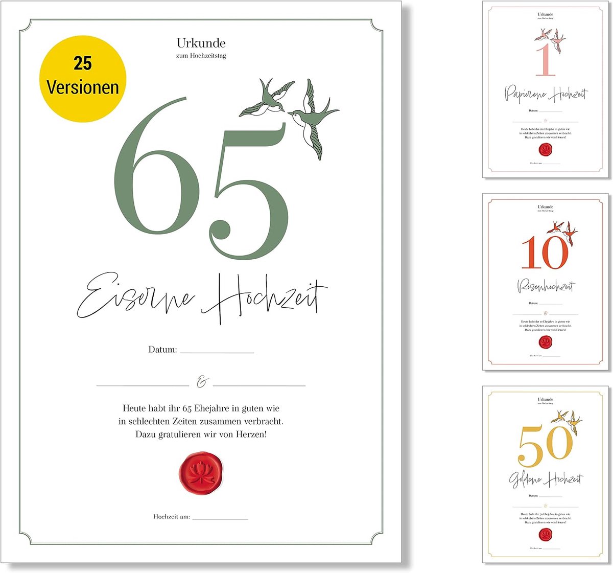 Certificaat van Huwelijksjubileum - Klassiek - 65e Huwelijksverjaardag - Duurzaam 100% gerecycled papier - ShopVlot