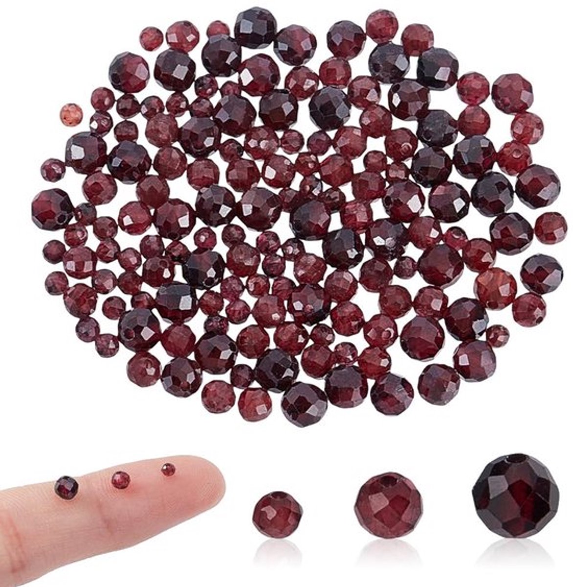 Granaatkralen 150 stuks - Donkerrode Edelsteenkralen - Facet Ronde Kralen - 2 mm/3 mm/4 mm - Natuurlijke Kralen - Voor Sieraden Maken