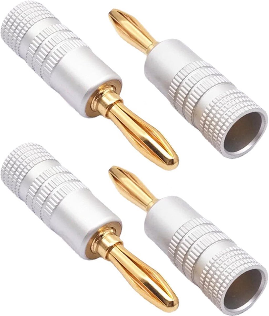 Banana plug speaker connectors 4 pack - aluminium behuizing - verguld - heldere geluidskwaliteit - ShopVlot