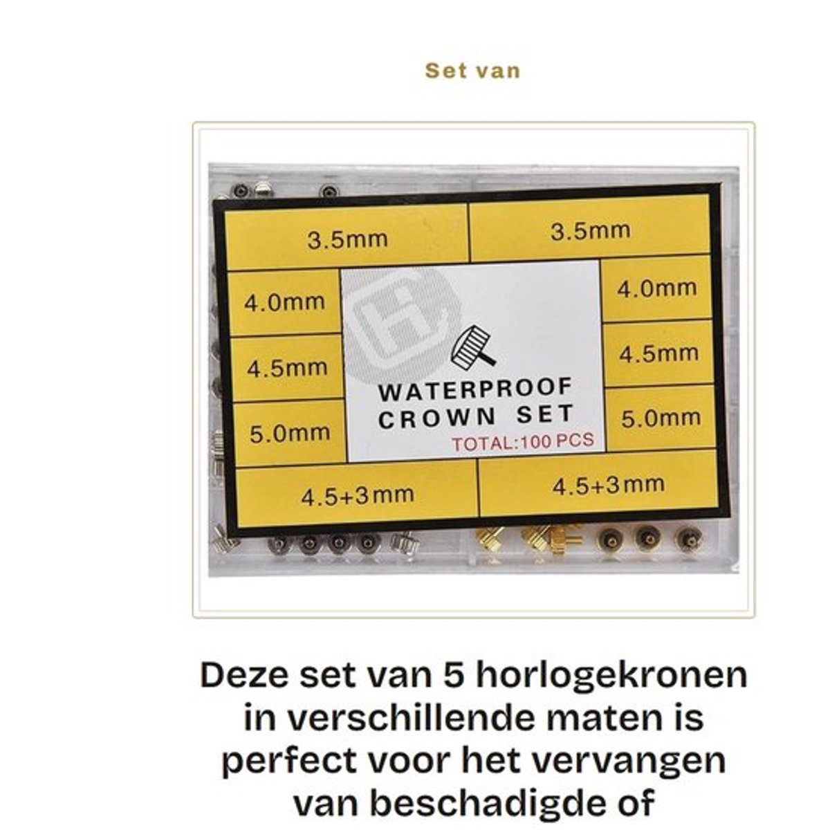 Horlogekroon Vervangingsset - 3,5 Mm/4,0 Mm/4,5 Mm/5,0 Mm/7,5 Mm - Roestvrij Stalen Onderdelen - Draagbare Reparatietool - Reserveonderdelenkit - Horlogeonderdelen