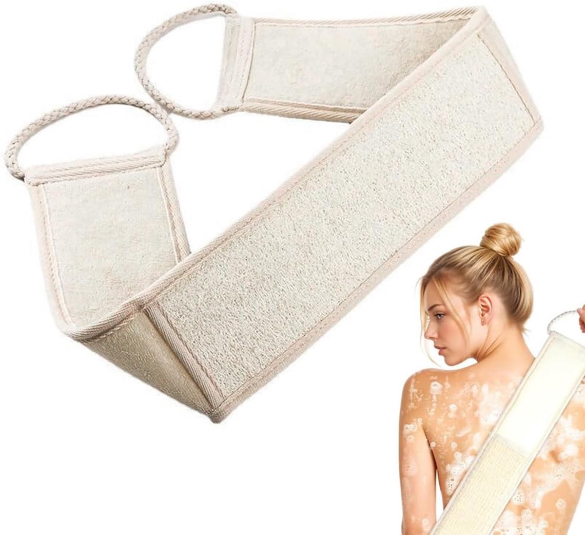 Luffa Natural Back 8 x 70 cm Peeling Tape with Handles Double-Sided Body Play Sponge - ShopVlot