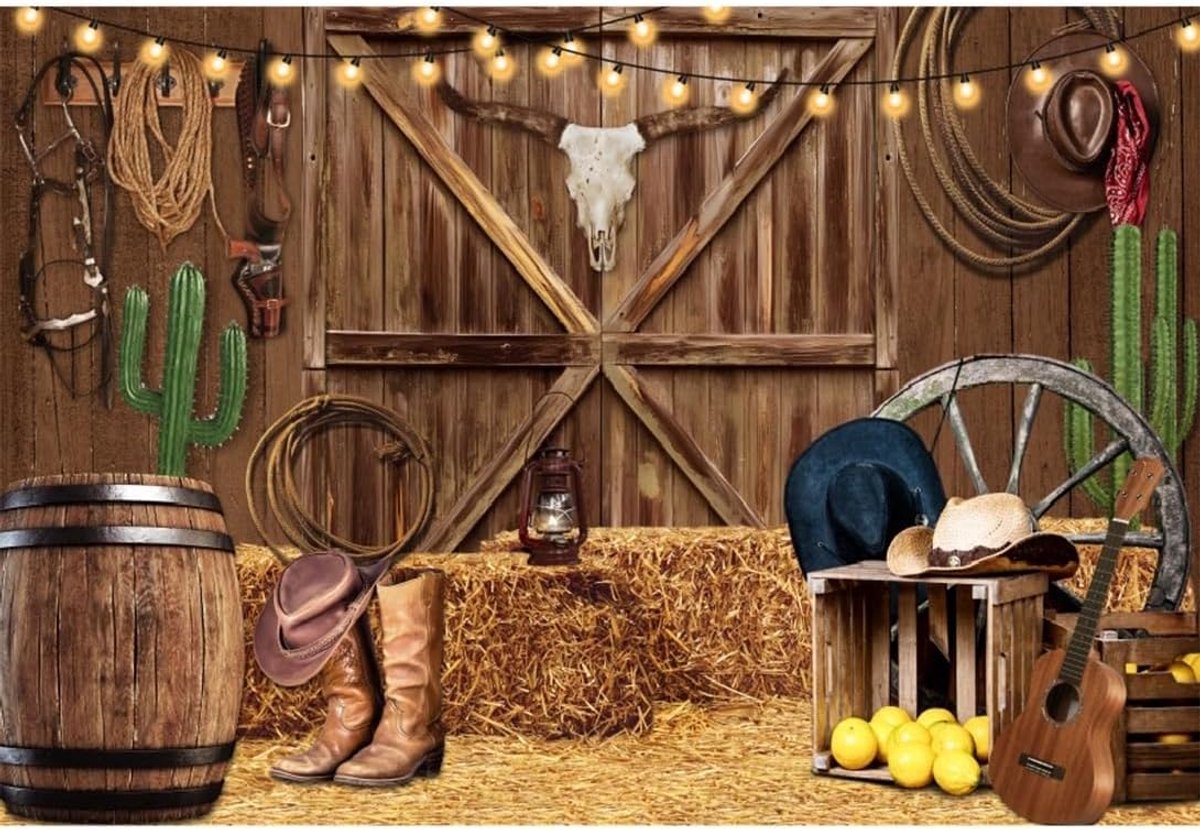 10x8ft westerse cowboy achtergrond Wild West Rodeo Fotografie-achtergrond schuur hooiberg vintage houten plank - ShopVlot