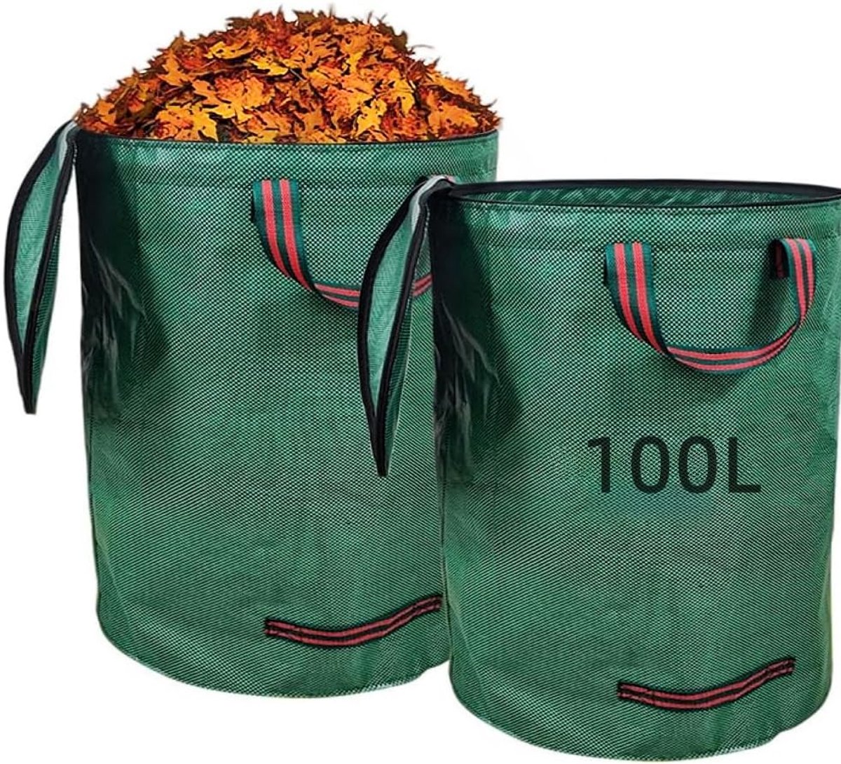 Tuinafvalzak, 2 stuks, met deksel, 100 liter, herbruikbare graszak, tuinafvalzak met 4 handgrepen, robuust - ShopVlot