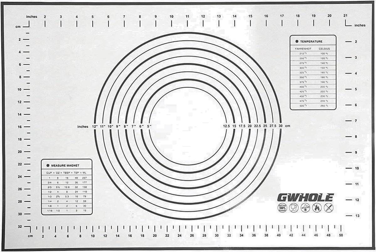 GWHOLE Siliconen mat, bakmat, siliconen deegmat, herbruikbaar, anti-aanbaklaag, antislip, met meting, 50 x 70 cm (50 x - ShopVlot