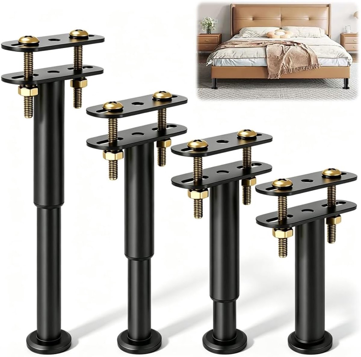 Meubelpoten, verstelbaar, 4 stuks, in hoogte verstelbaar, metaal, intrekbaar, bedframe, middensteunpoten, vervangende - ShopVlot