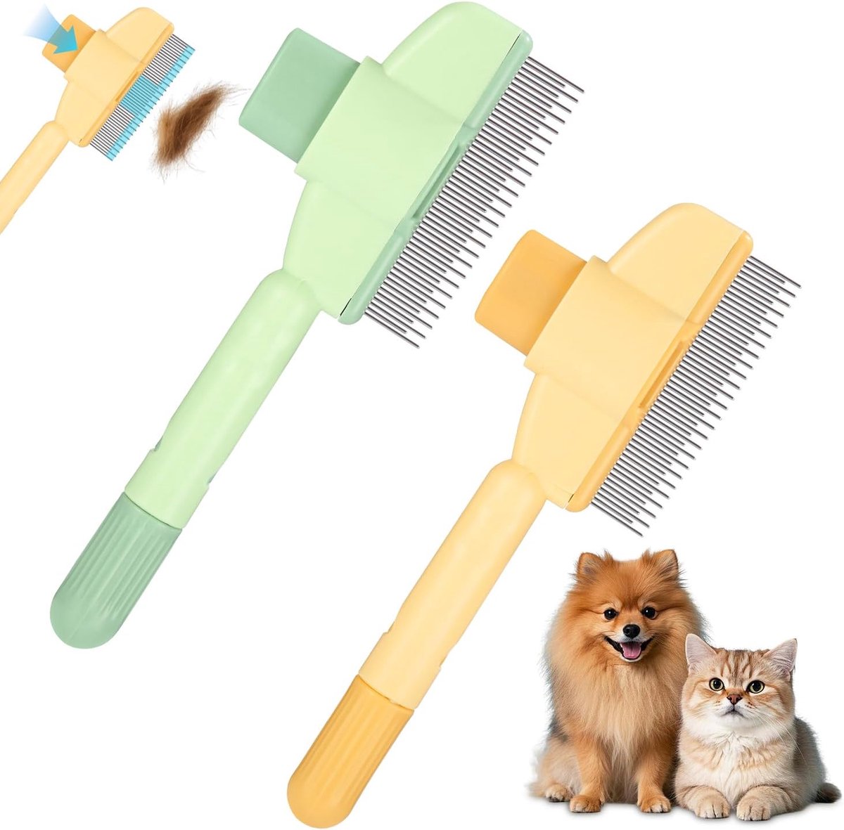 Cat Brush, 2 Pieces, Cat Brush, Cat Brush for Pets Cat Comb, Metal Teeth Made of Stainless Steel for Removing Hair and - ShopVlot
