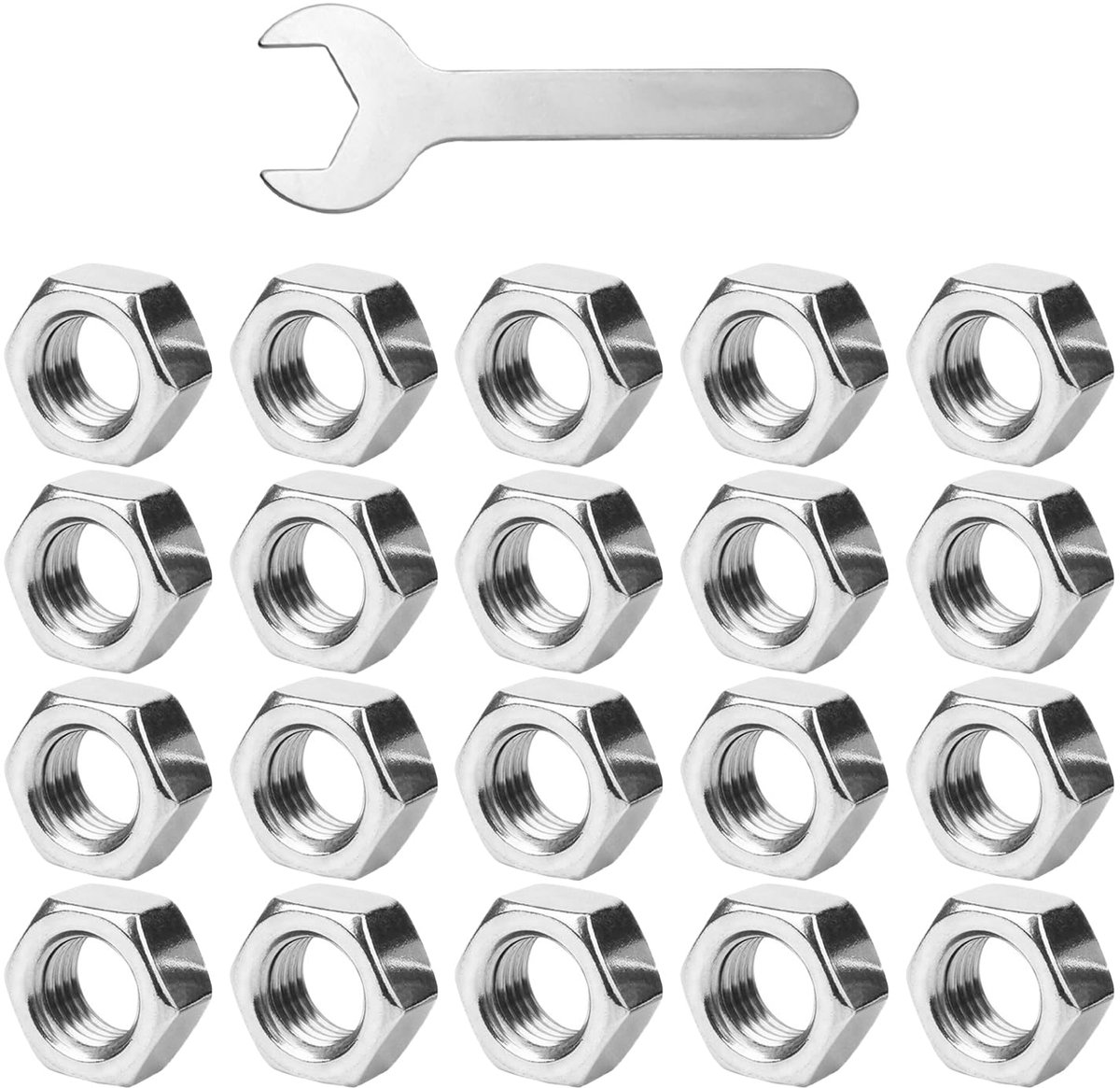 20 hex nuts, 1 wrench, stainless steel nuts, M8 hex nuts, steel anti-thread hex nuts - ShopVlot