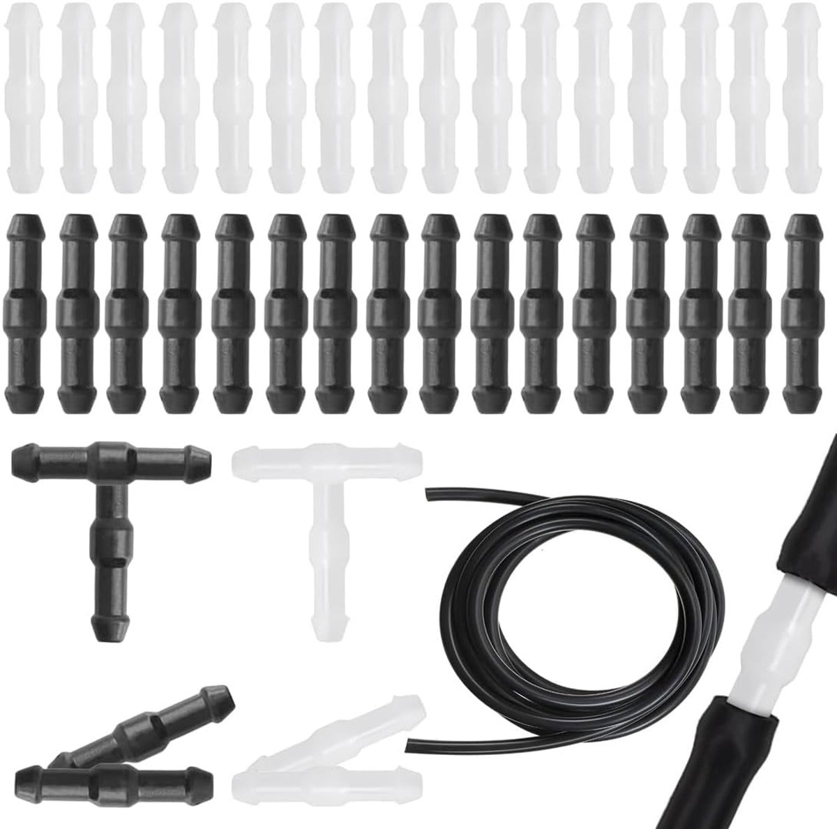 4 mm Windscreen Spray Hose Repair Kit Universal Adaptor Car 40 Pieces Black White - ShopVlot