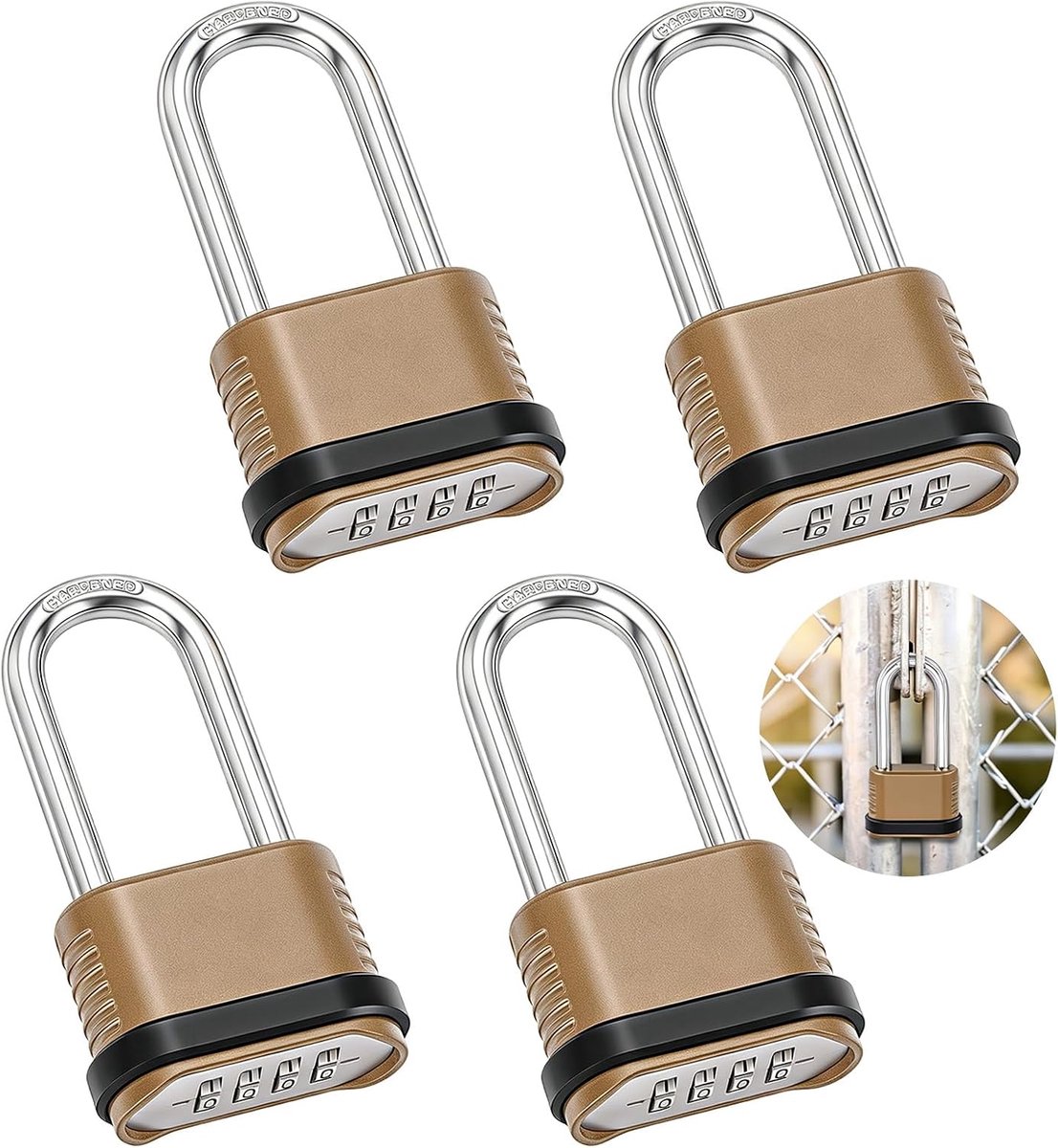 Hangslot lange beugel 4 stuks - staal - veilig en stevig - voor diverse toepassingen - ShopVlot
