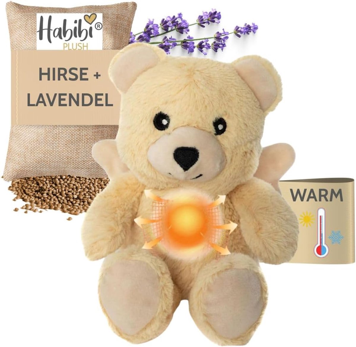 Beschermengelbeer met vleugels - 25 cm - uitneembaar korrelzakje - warmtekussen voor ontspanning - ShopVlot
