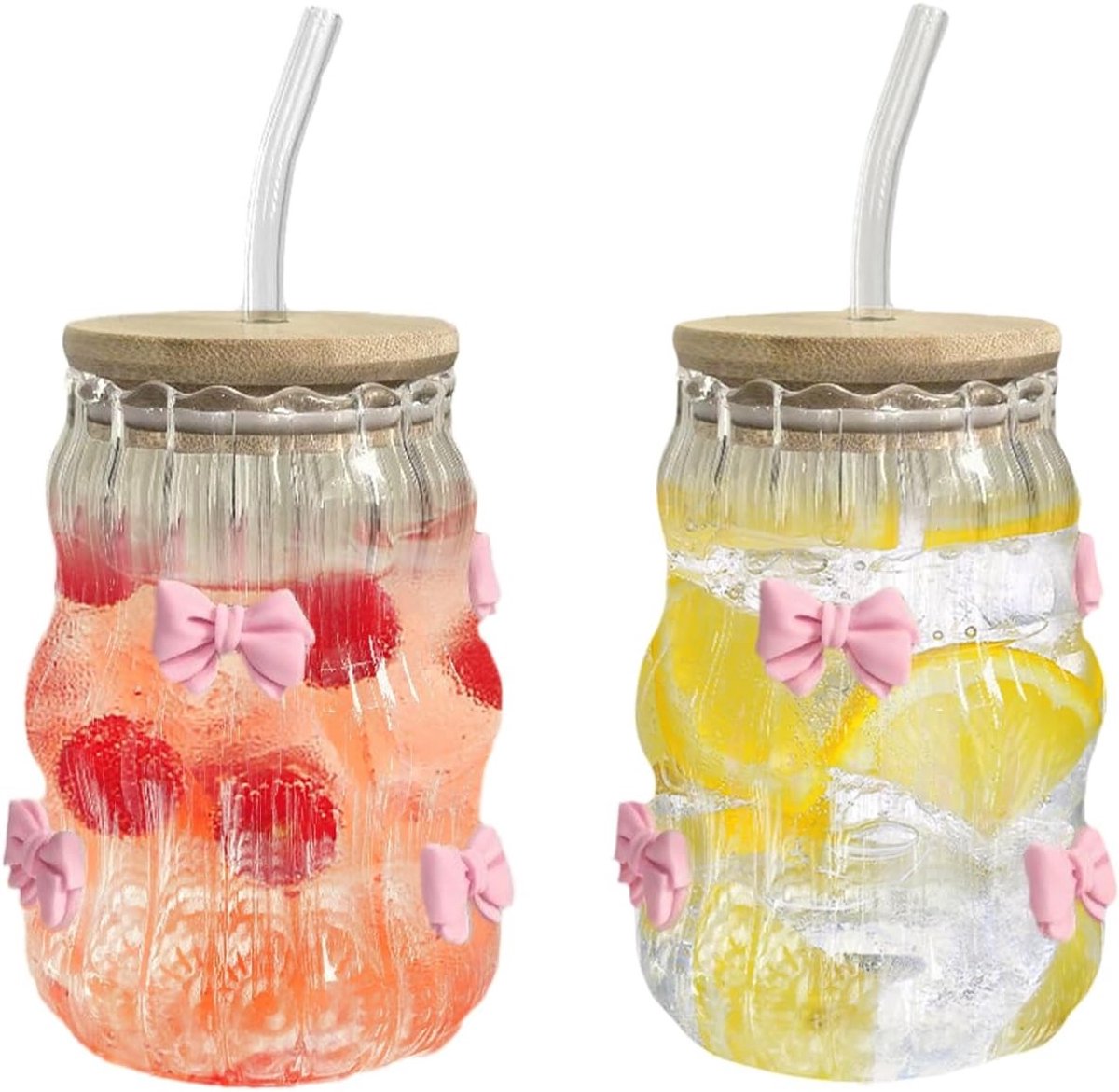 450 ml glazen met deksel en rietje voor ijskoffie, matcha, bubble tea en cocktails