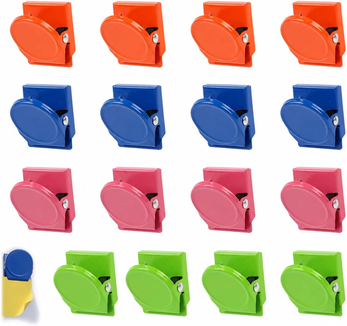 magnetische klemmen 16 stuks - metaal - meerkleurig - voor notities en organisatie - ShopVlot