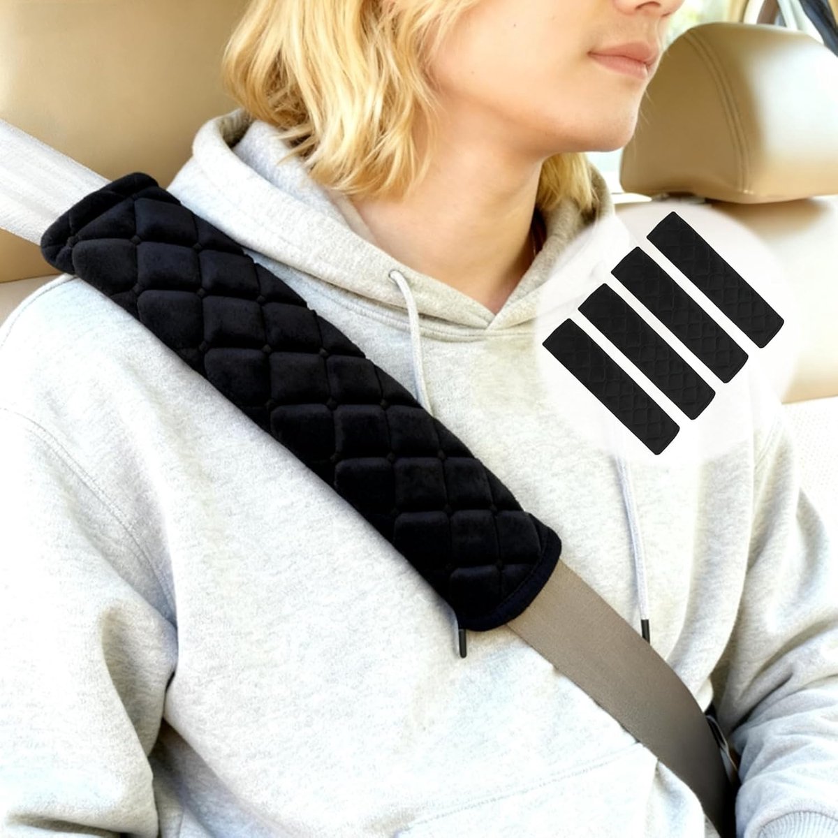 Zitveiligheidspads Set van 4 - Zachte Schouderpads Beschermers - Geschikt voor Auto, SUV, Truck en Reisbagage - Zwart - ShopVlot