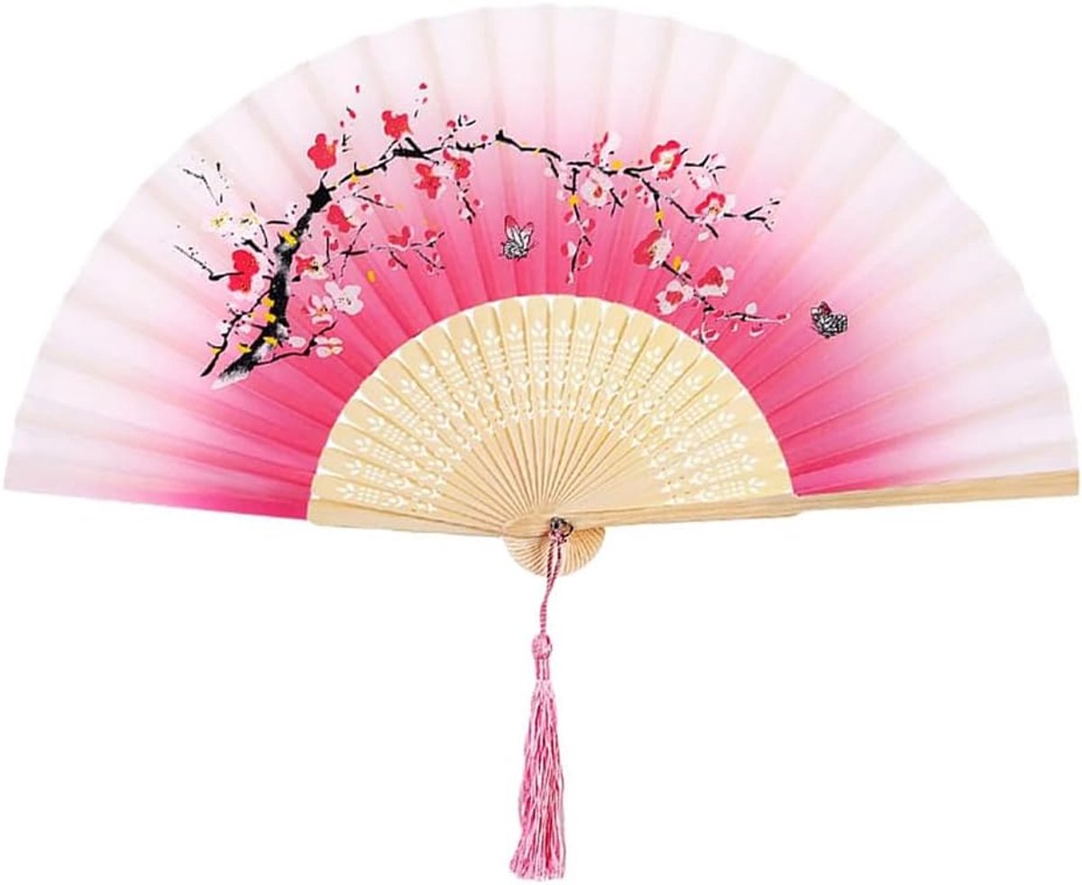 Handfan Bamboe Handfan Vouwfan Zijde - Kleurrijk Houten Design - Perfect voor Cosplay en Decoratie - ShopVlot