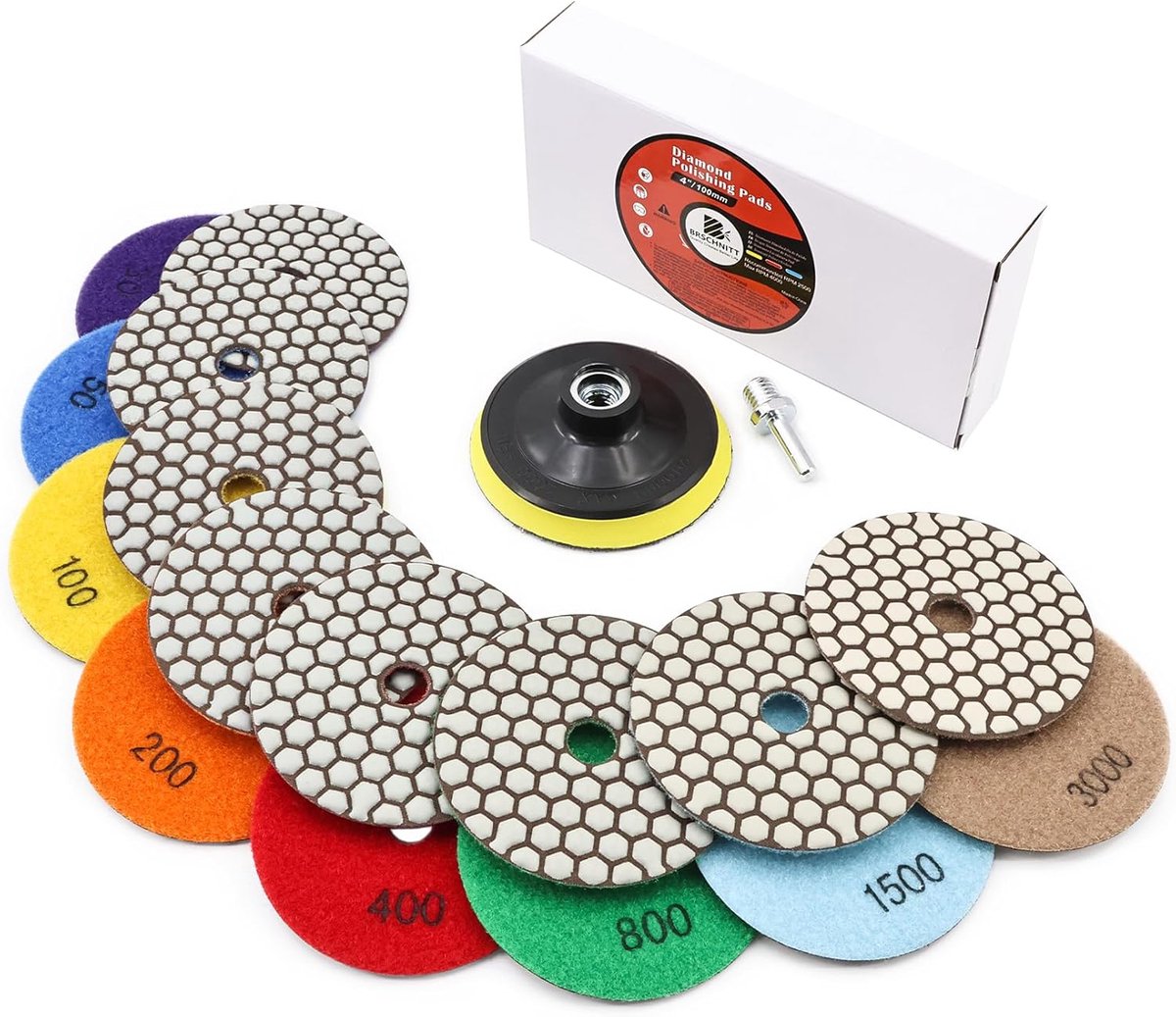 Polijstpads set 4 inch Grit 30/50/100/200/400/800/1500/3000 - Droog polijst pad kit - ShopVlot