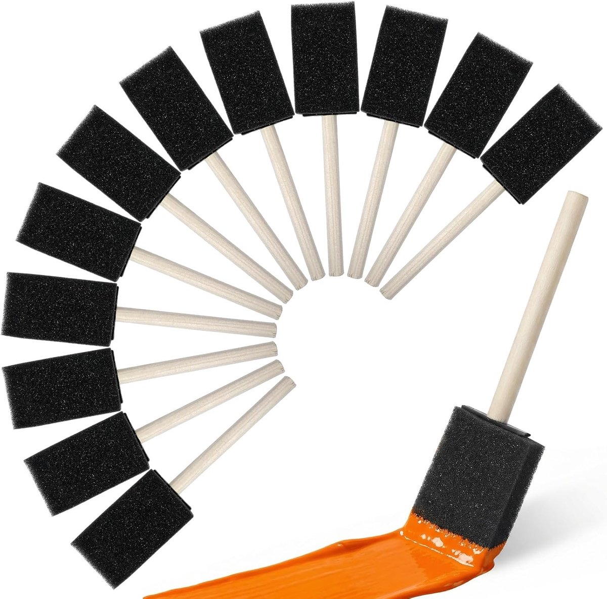 Schuimpenselen 12 stuks - 4 cm diameter - houten handvat - ideaal voor schilderen - ShopVlot