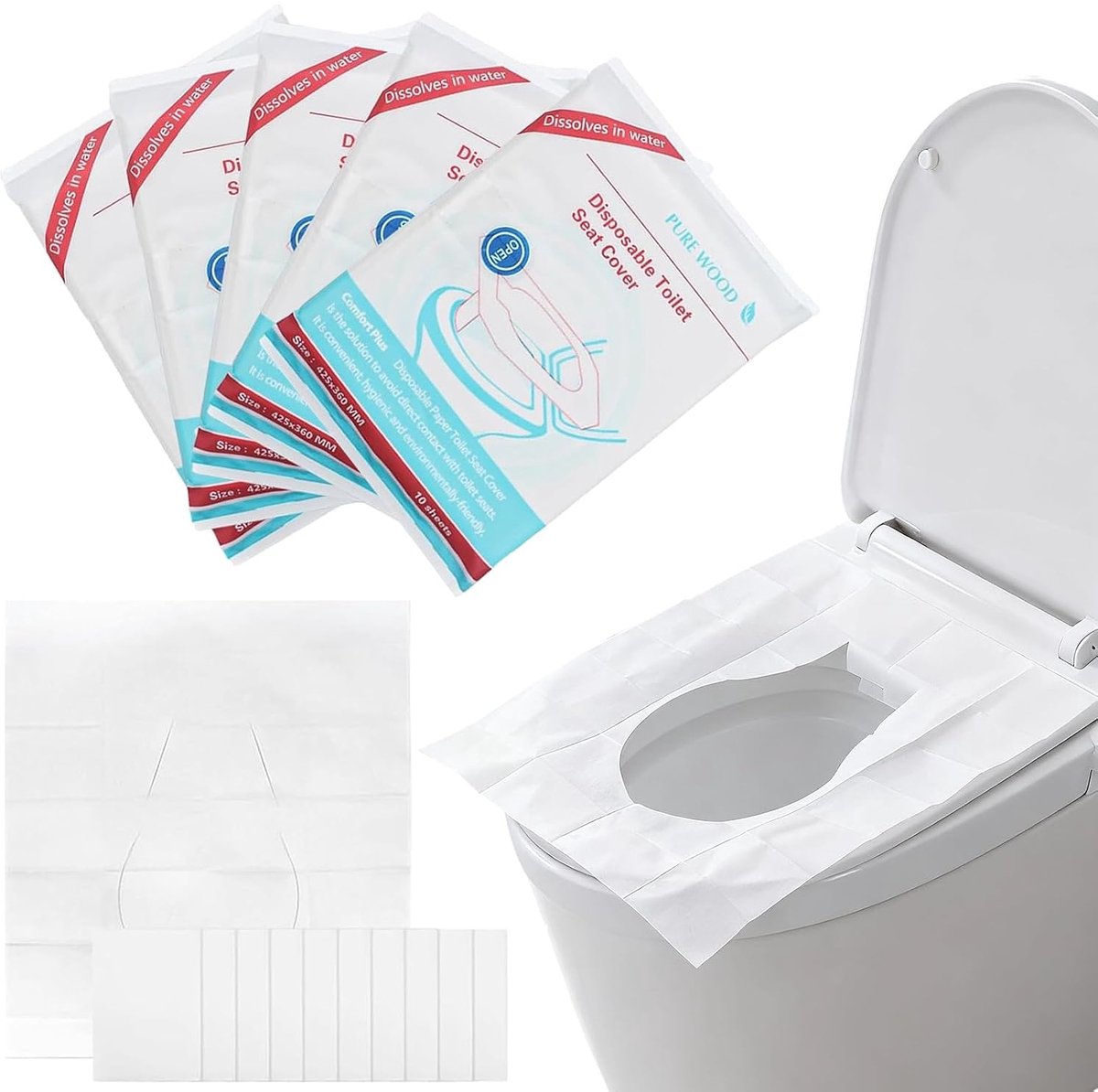 Verkrijgbaar toiletzitting bescherming - wegwerp - blauw - ideaal voor reizen - ShopVlot