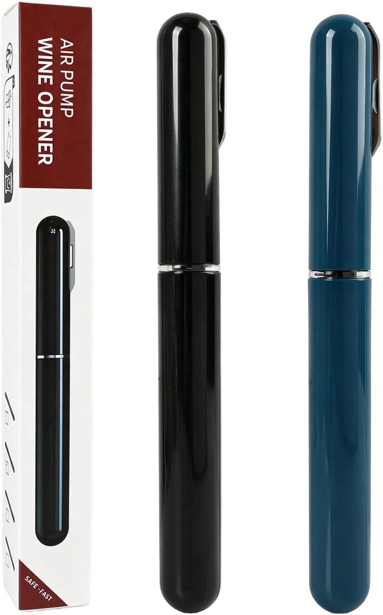 Kurkentrekker wijnopener luchtdruk - 2 stuks zwart en blauw - ergonomisch ontwerp - snel openen van wijnflessen - ShopVlot