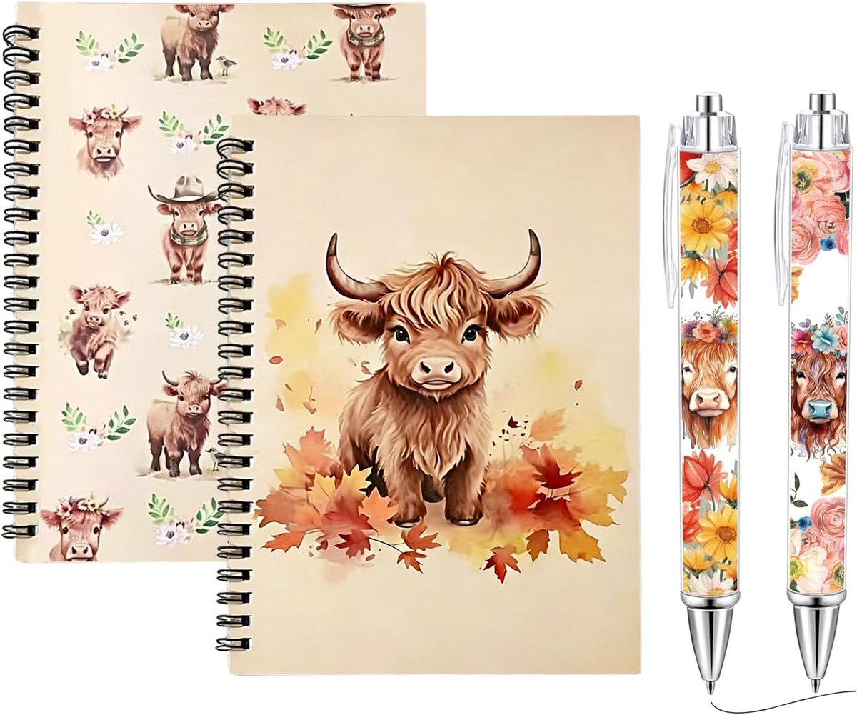 spiraalnotitieboek A5 - hoogland-koeienmotief - gelinieerd - ideaal voor school en werk - ShopVlot