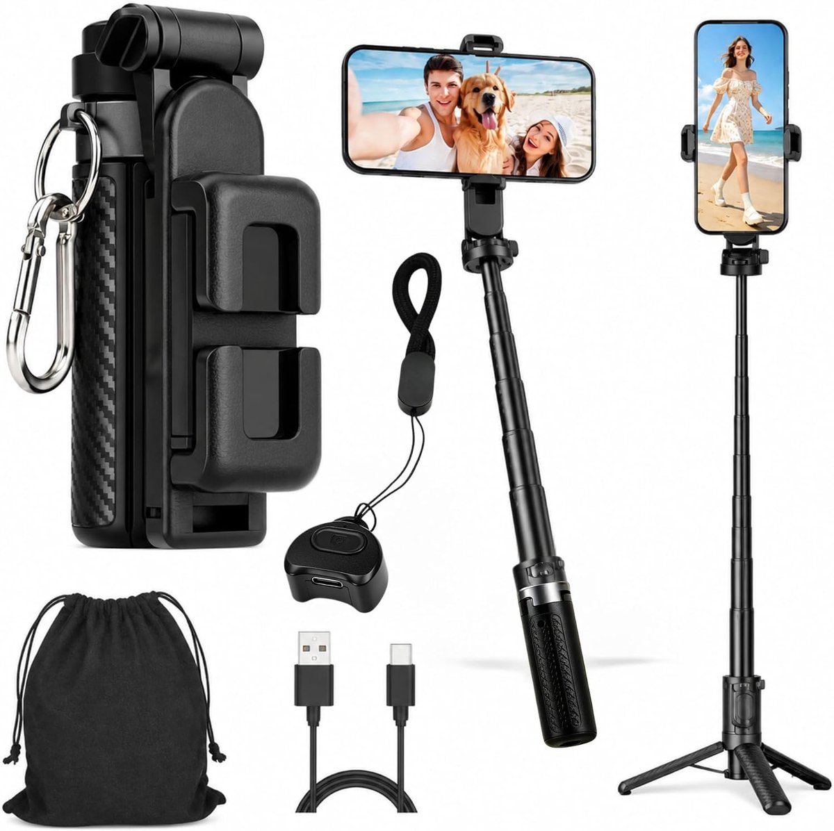 Mobiele telefoon statief 45 cm - uittrekbaar aluminium - 360° draaibaar - ideaal voor vloggen - ShopVlot