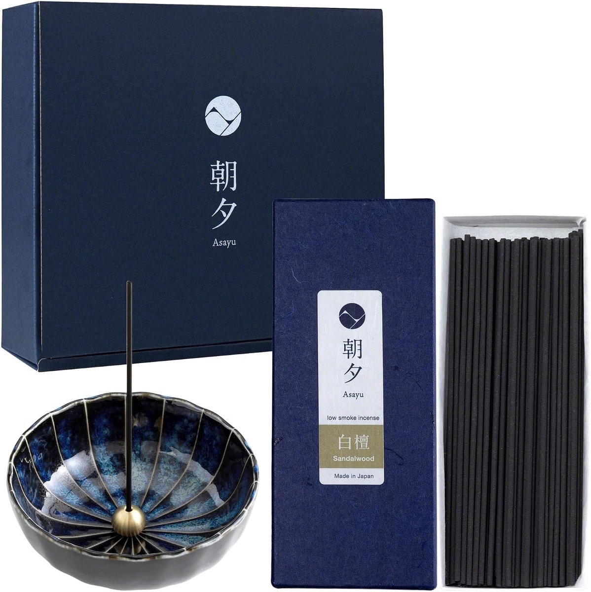 Asayu Japan Incense Giftset – Sandalwood Incense Sticks (approx. 80 pieces, 40g) with Lotus Ceramic Incense Holder - ShopVlot