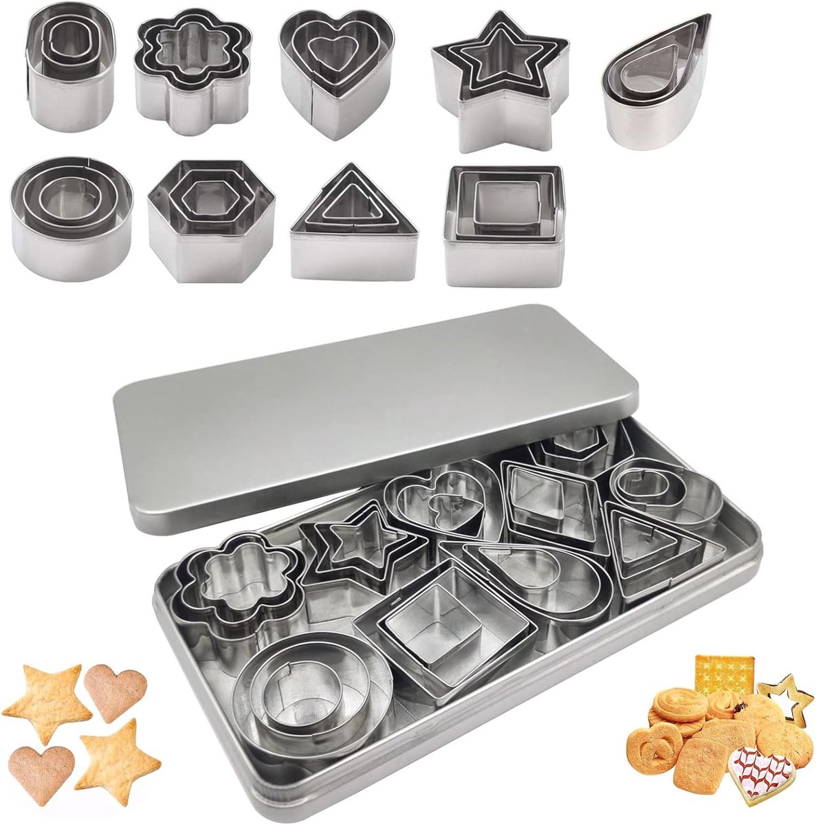 30 Pieces Cookie Cutters Stainless Steel Mini Cookie Cutters for Cake Decorations, Sugar Cakes and Cookies with - ShopVlot