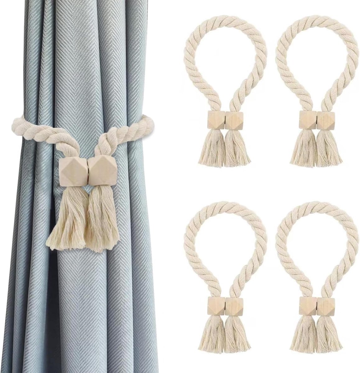 4 Pcs Magnetic Curtain Holders, Cotton Linen Curtain Holders, Decorative Curtain Loop, for Home, Office, Hotel(Off - ShopVlot