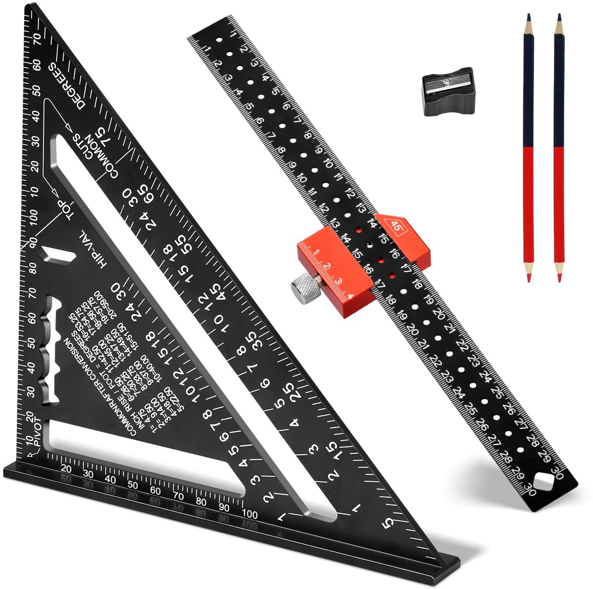 Carpenter Angle Set, 180mm Carpenter Angle and 300mm Table Ruler, Mark 45°and 90° for Woodworking, Marking, Measuring - ShopVlot
