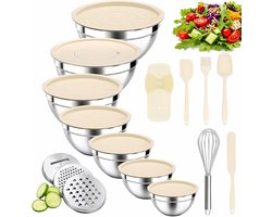 Nifogo mixing bowl stainless steel with lid 7+14 set - Stackable Salad Bowl with Lid and 3 Graters - ShopVlot