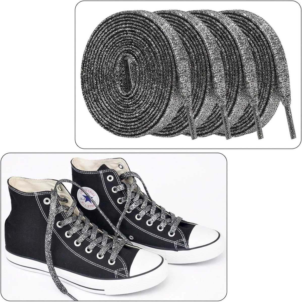 Platte metalen veters, 2 paar, 120 cm, 9 mm - Duurzaam gevlochten polyester, glanzend metaalgaren, voor sneakers en - ShopVlot