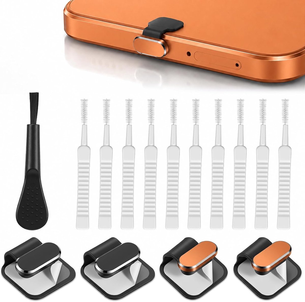 15 stuks USB C beschermkapjes, 4 stuks zelfklevende siliconen USB C stofbescherming met reinigingsborstel mobiele - ShopVlot