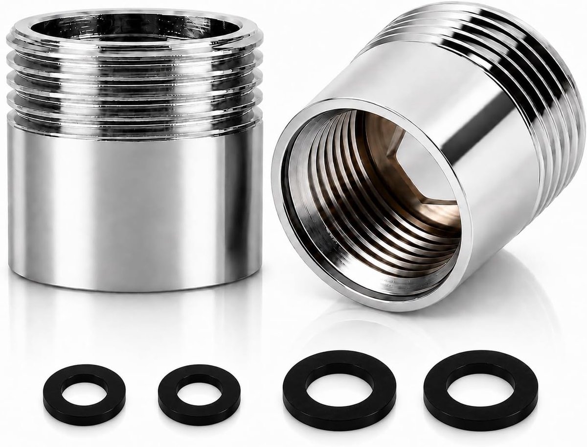 2 stuks slangadapter van verchroomd messing, verloopstuk 3/4 inch naar 1/2 inch, schroefdraadaansluiting voor kraan - ShopVlot
