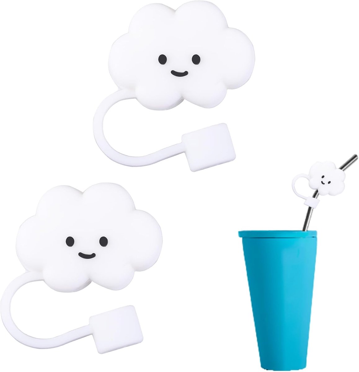 Dimeho 2pcs Silicone Straw Covers 10mm Cute Silicone Straw Cap Clouds Straw Tip Plugs Soft Dustproof Straw Cup Flip - ShopVlot