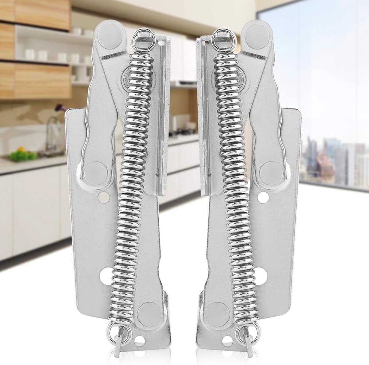 2pcs Steel Spring Hinges, Stainless Steel Gas Spring Lid Hinge Folding Bridge Cabinet Hinge for Cupboard Wardrobe - ShopVlot