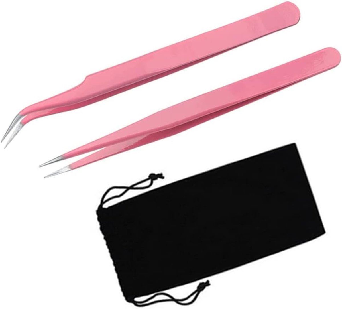 Straight and curved tip tweezers 2 pieces eyelash extension tweezers stainless steel straight curved tip tweezers for - ShopVlot