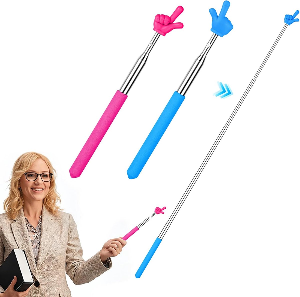 Telescopic Teacher Pointer,2 Pieces Extendable Hand Pointer,Pointer Stick for Classroom,Finger Pointer for - ShopVlot