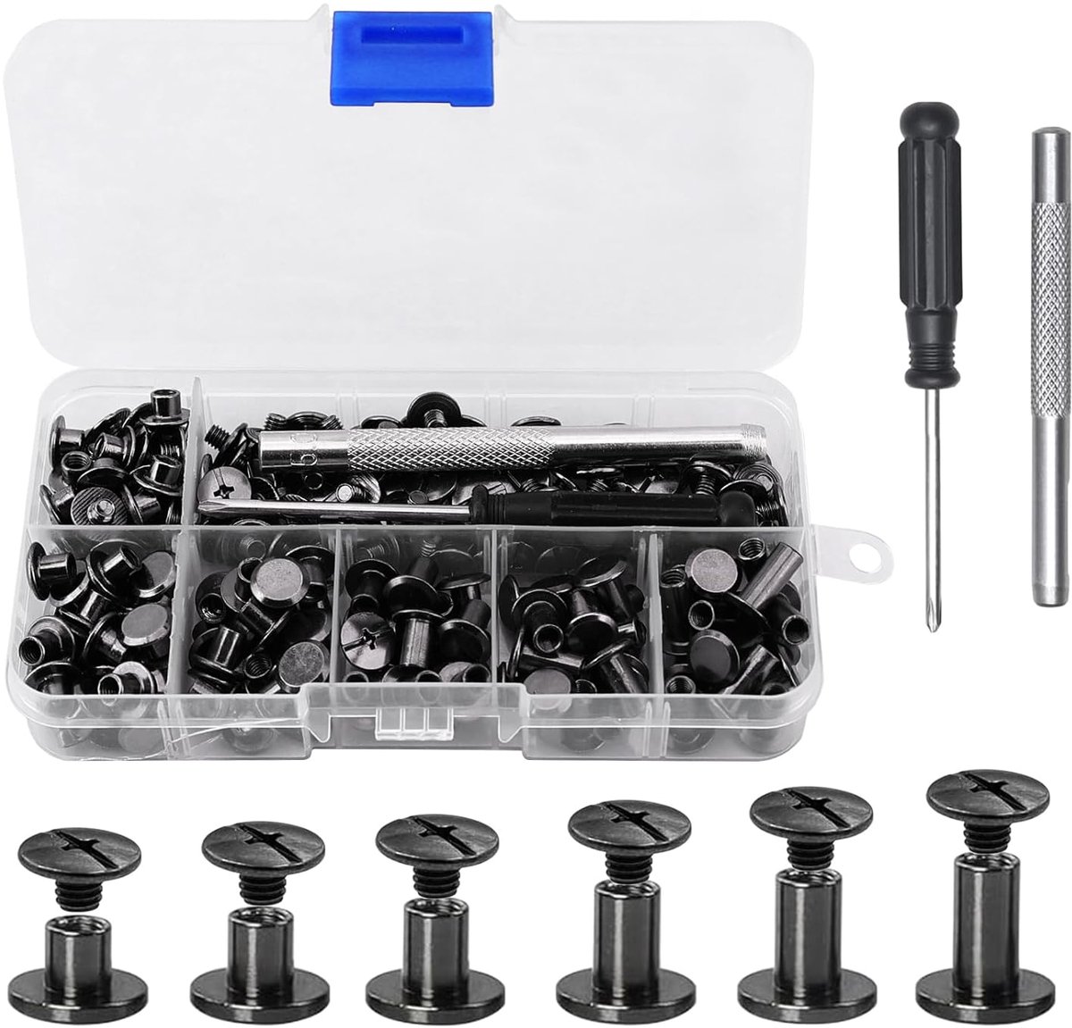 Chicago Binding Screws 110 Sets 4/5/6/8/10/12mm Leather Rivets, 6 Sizes Chicago Screws, Binding Screws, Leather Rivets - ShopVlot