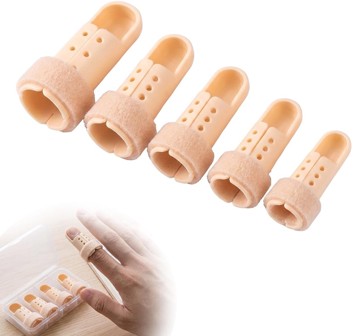 Zolara Pack of 5 Finger Splint, Finger Guard, Elastic Adjustable Finger Splints, Comfortable Fingertip Protective Caps - ShopVlot