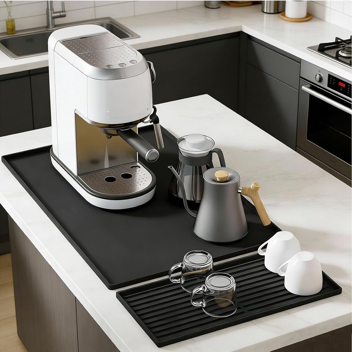 Coffee Maker, Draining Mat, Draining Mat, Tableware Black Silicone Mat, Kitchen Draining Mat, Sink Fully Automatic - ShopVlot