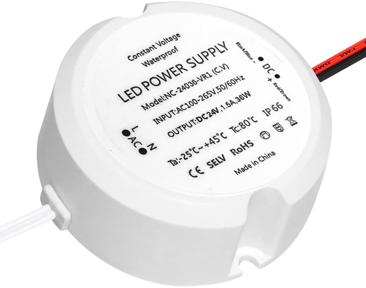 LED transformer 24V 36W 1.5A, 230V to 24V, mini ring AC to DC switches low voltage transformer, waterproof mini power - ShopVlot