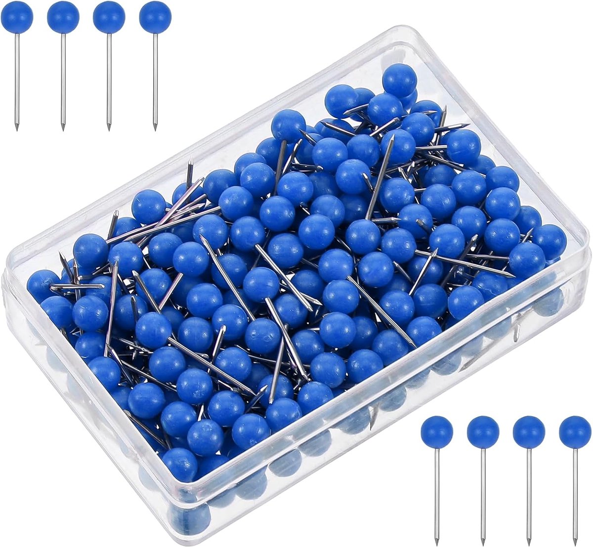 200 stuks blauwe drukspelden voor kaart, kleine ronde kop kaartspelden voor reiskaart, 1/8 inch Bluethumb-spijkers - ShopVlot