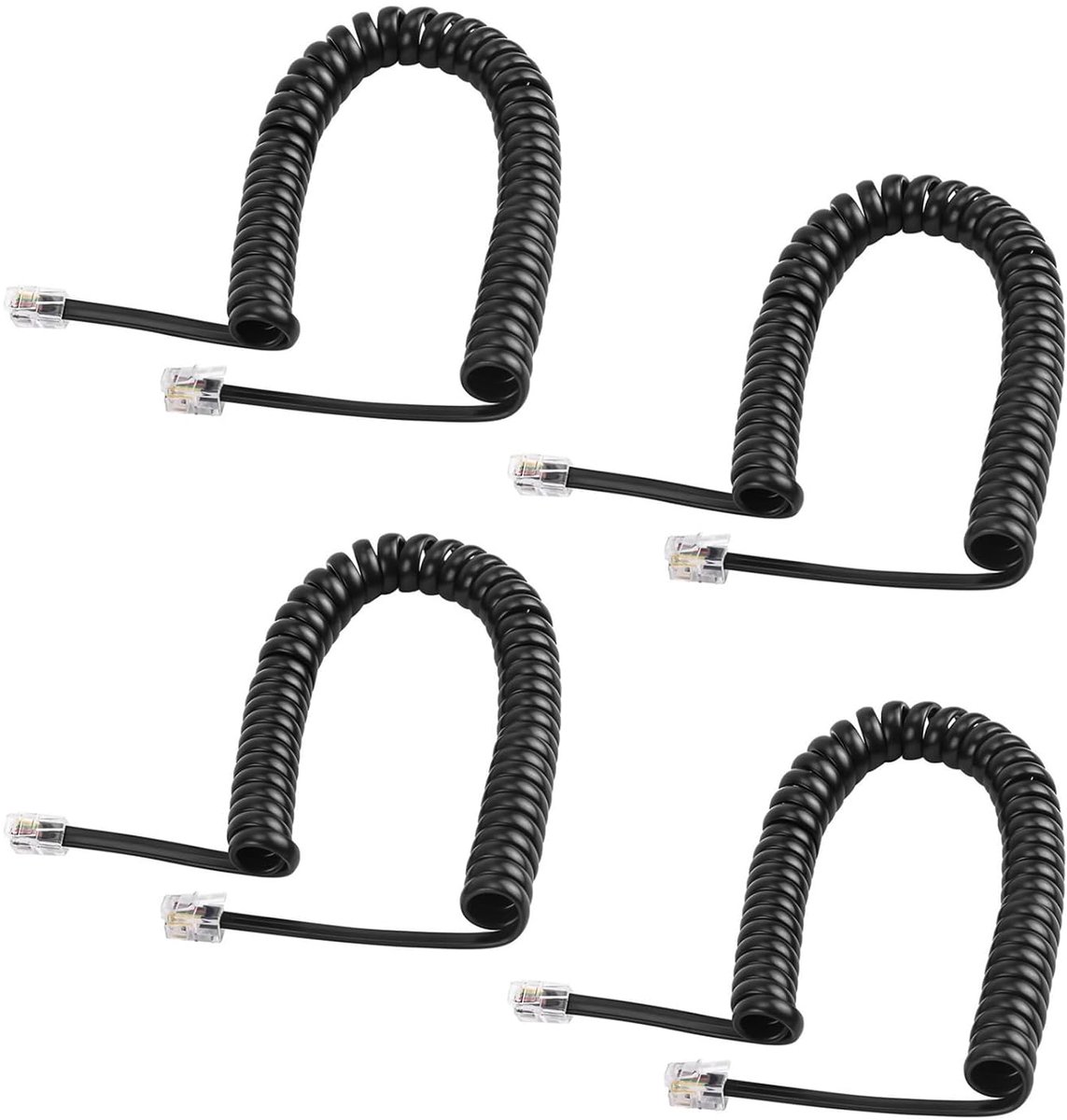 Pack of 4 Telephone Cables, Telephone Cable, Spiral Cable, RJ9, 4P4C, 5 m, Pull-Out Corded Telephone, Black Compatible - ShopVlot