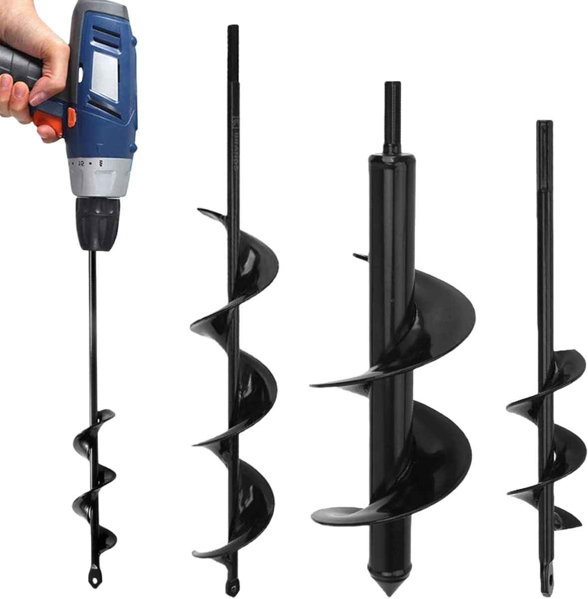 4 x Auger 4 x 42 cm / 8 x 30 cm / 4 x 22 cm Garden Drill with Garden Gloves for Cordless Screwdriver, Drill, Plant - ShopVlot