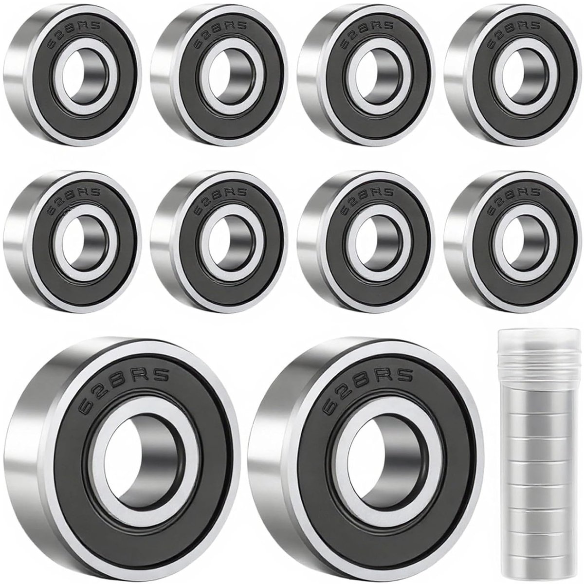 Pack of 10 Ball Bearings, 8 x 24 x 8 mm, 628-2RS Ball Bearings, Double Protected Groove Ball Bearings for - ShopVlot