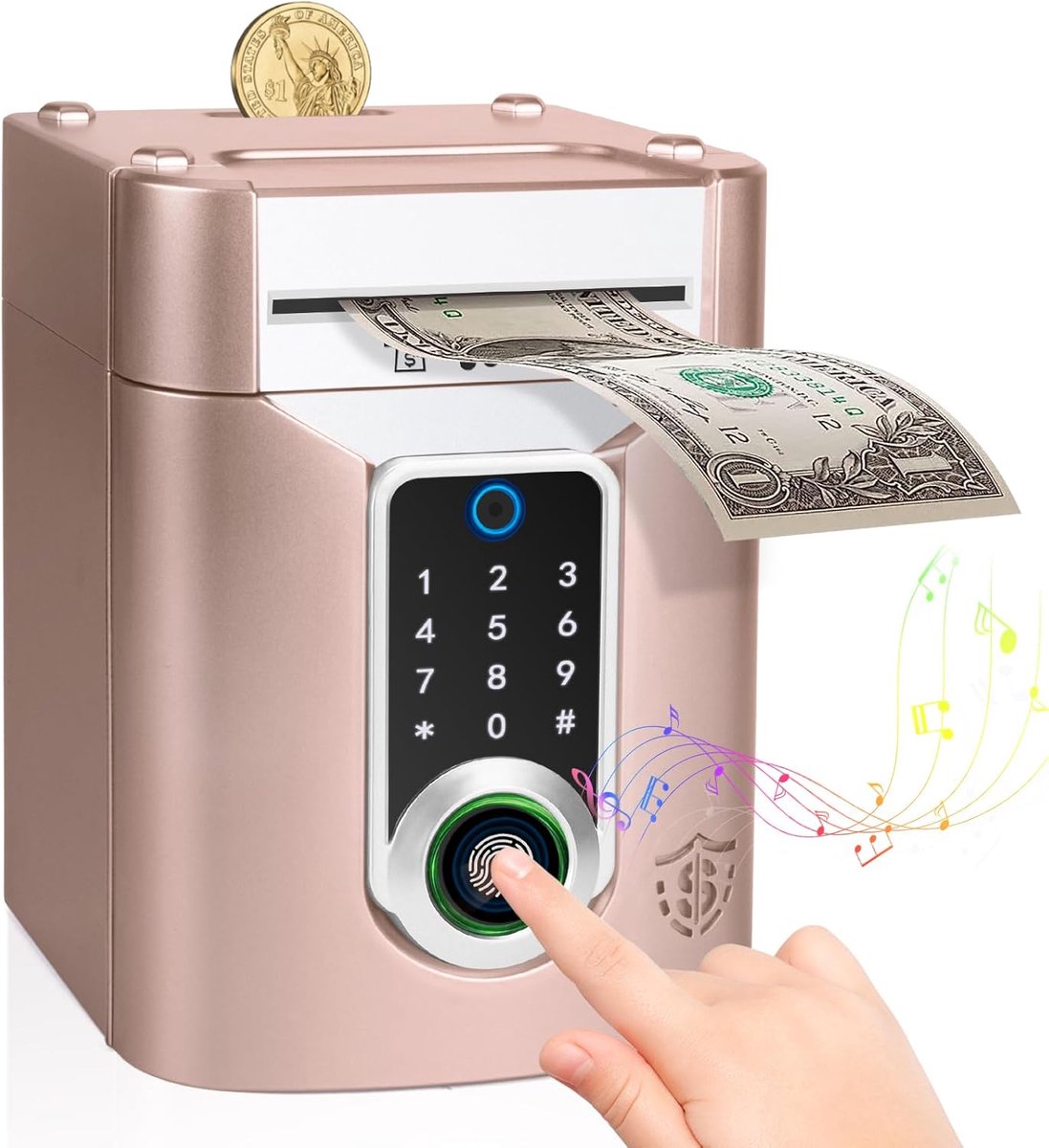 Highttoy Electronic Safe Money Box Children with Touch Screen and Fingerprint, ATM Money Box Children Gifts Girls Boys - ShopVlot