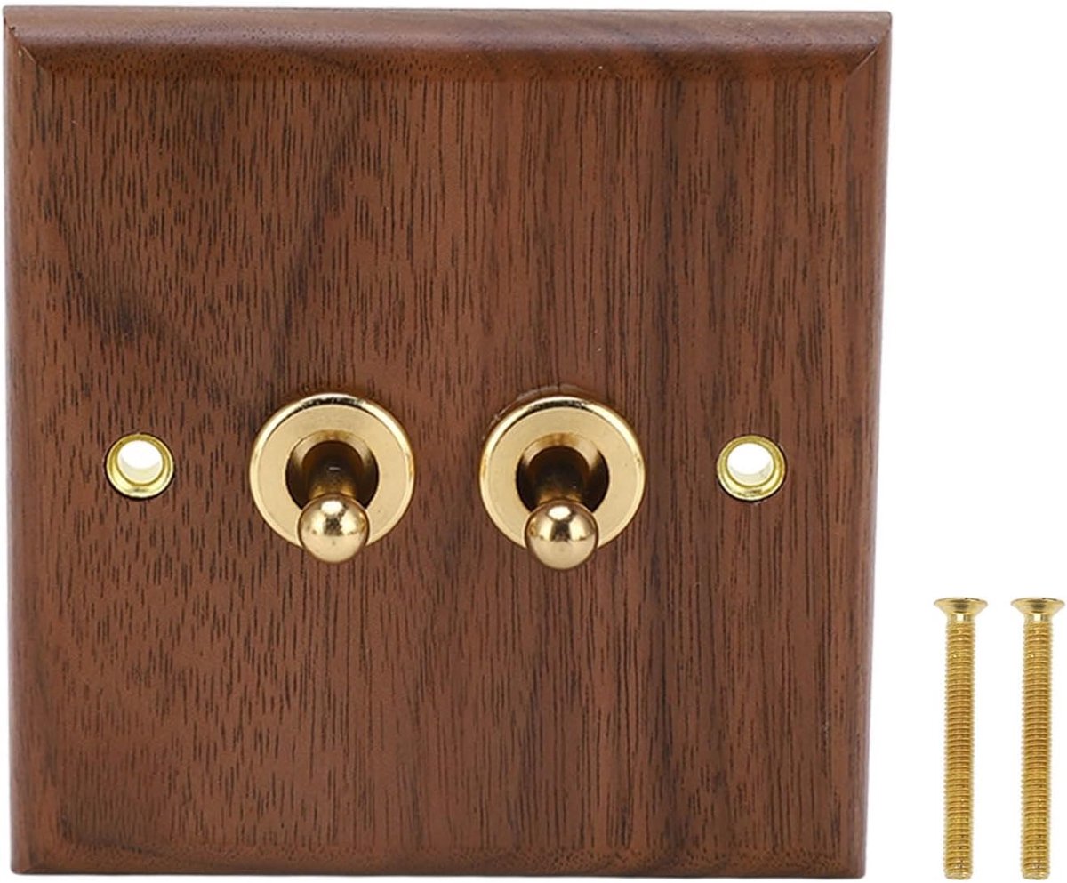 Wandschakelaar dubbel retro 86x88mm - walnoot hout - met messing schroeven - eenvoudig te installeren - ShopVlot