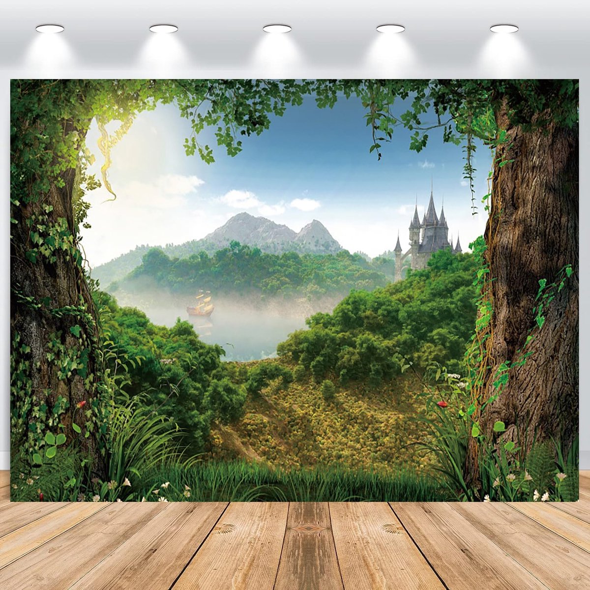 Foto achtergrond 2.2x1.5m - vinyl - sprookjesachtig kasteel met meer - perfect voor verjaardagen - ShopVlot