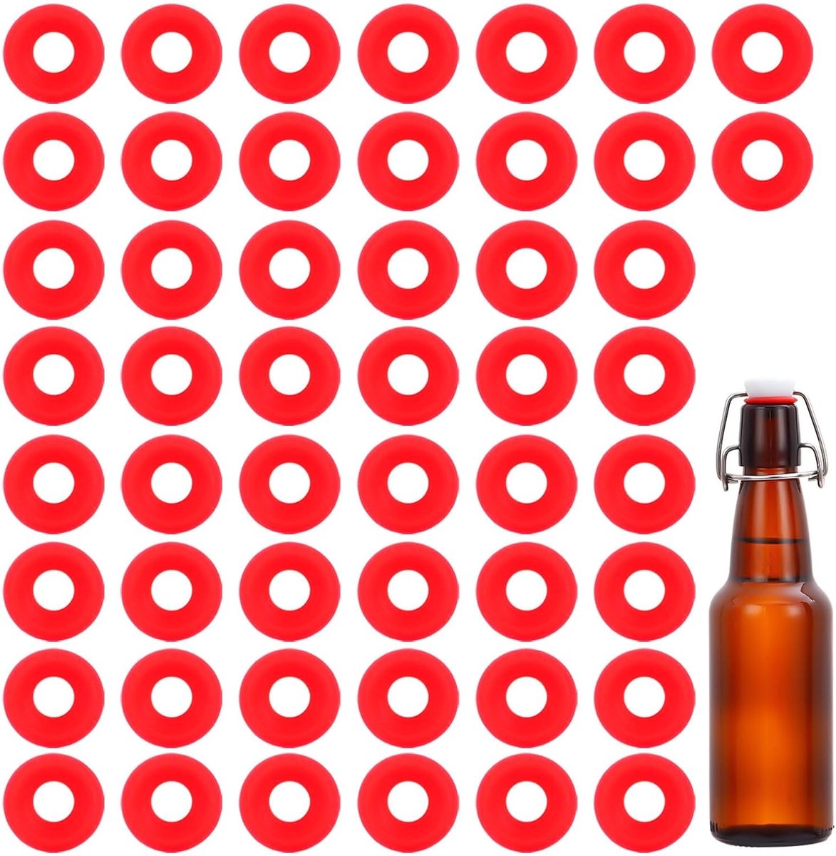 Silicone afdichtingen voor flessen 50pcs - Rode rubberen hoed - Herbruikbaar - Vermijdt lekkages - ShopVlot