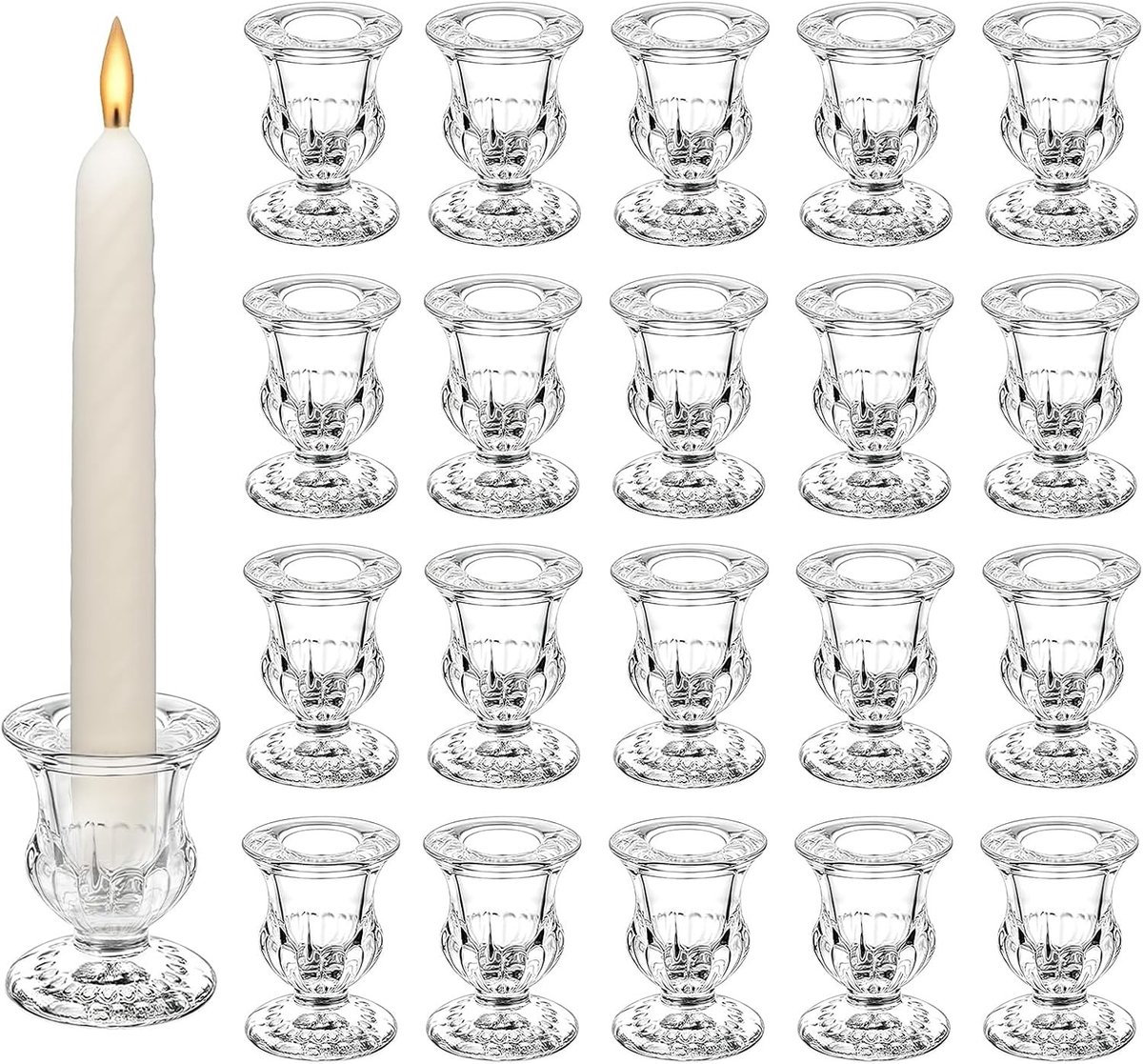 Glazen Kandelaars - Transparant - Bloemvormig - Elegante Kaarsenhouder voor Tafel en Feestdecoratie