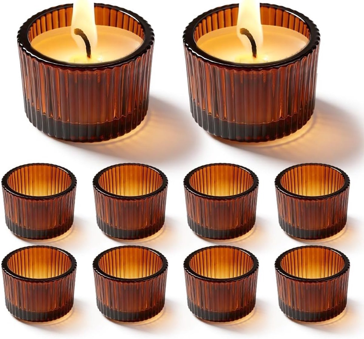 Theelichthouders 10 Stuks - Glazen Kaarsenhouders - Compact Maat - Ideaal voor Tafeldecoratie - ShopVlot